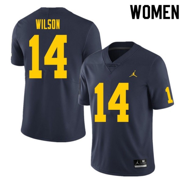 Michigan #14 For Women's Roman Wilson Jersey Navy College Football Alumni